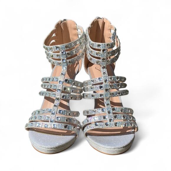 Silver Crystal Cage Stilettos with Heel Zipper-Windsor-Shay-Size 8 - Picture 2 of 10
